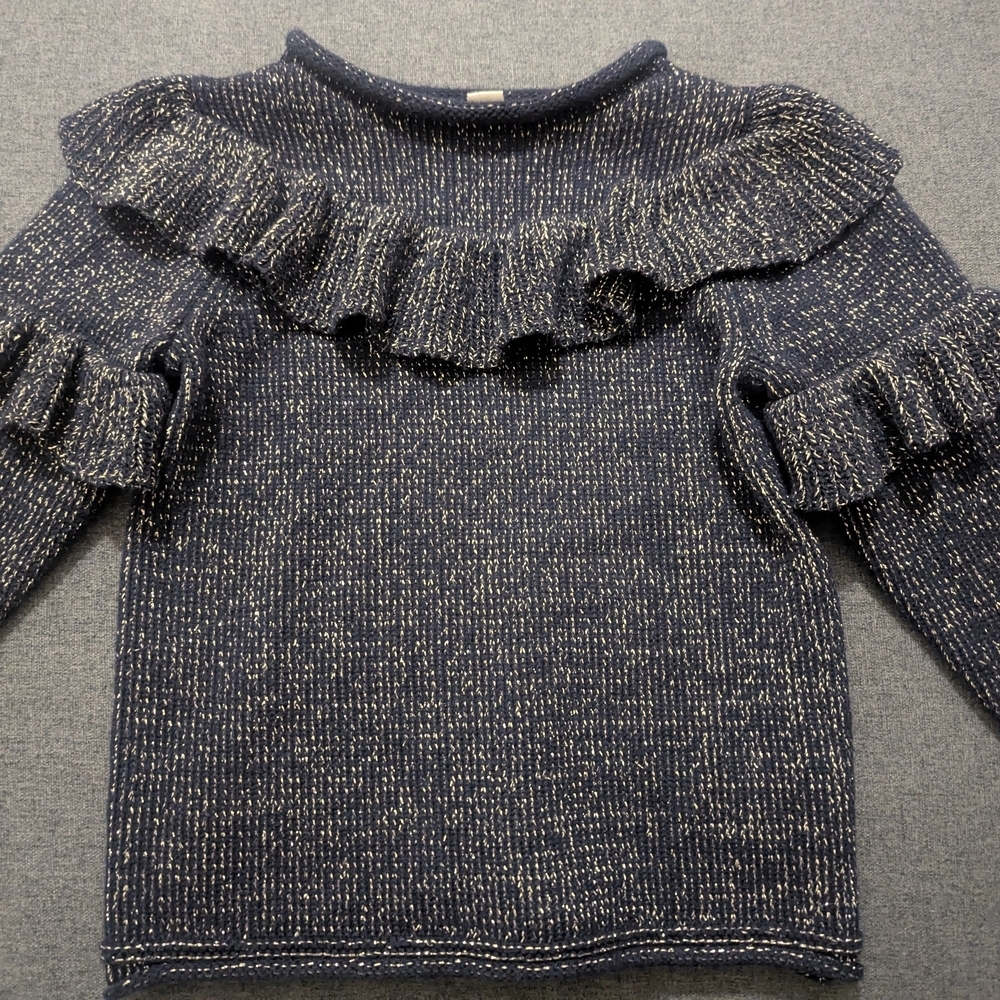 Crewcuts Blue And Gold Ruffle Sweater